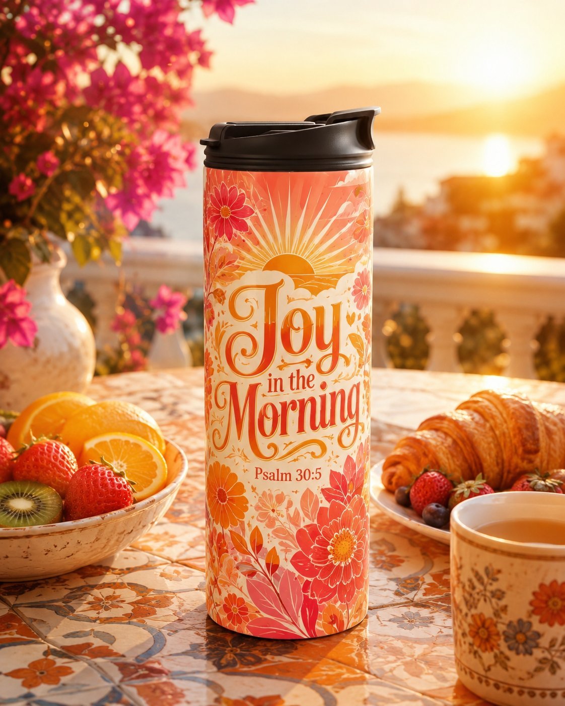 Travel mug met Joy in the Morning