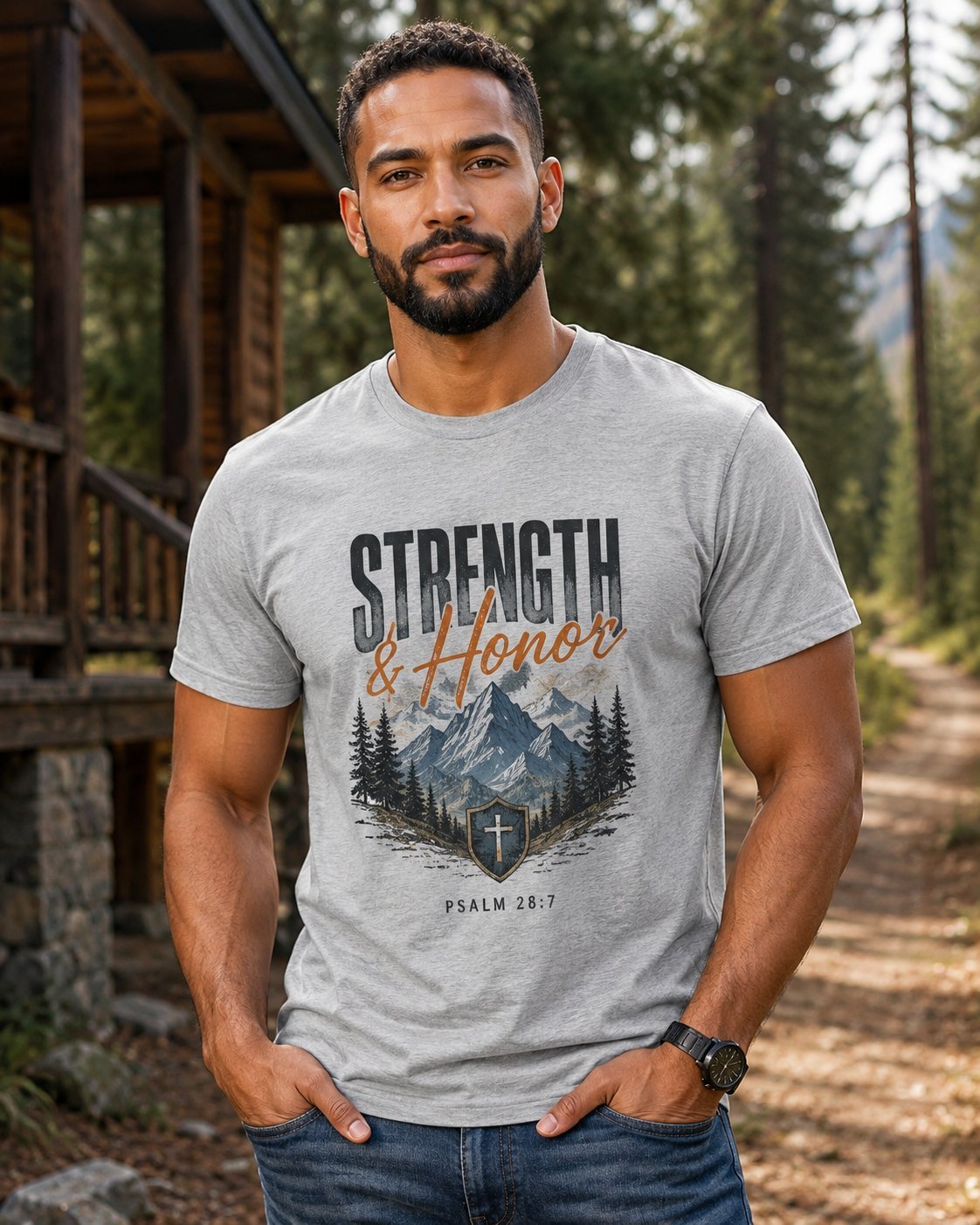 Grijs T-shirt met Strength & Honor