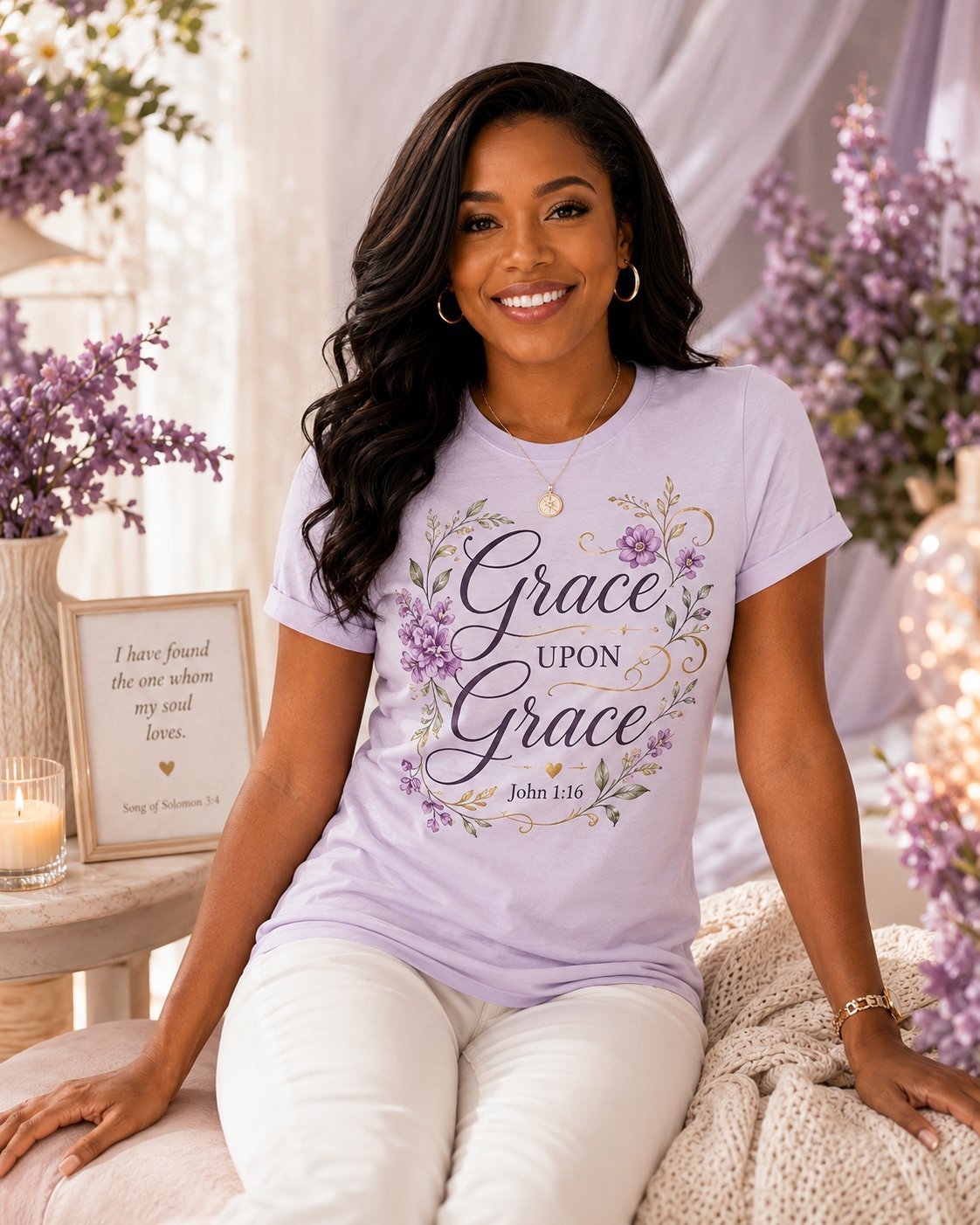 Lavendel T-shirt met Grace Upon Grace