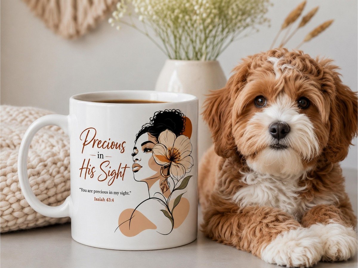 Hond naast een persoonlijk bedrukte mok