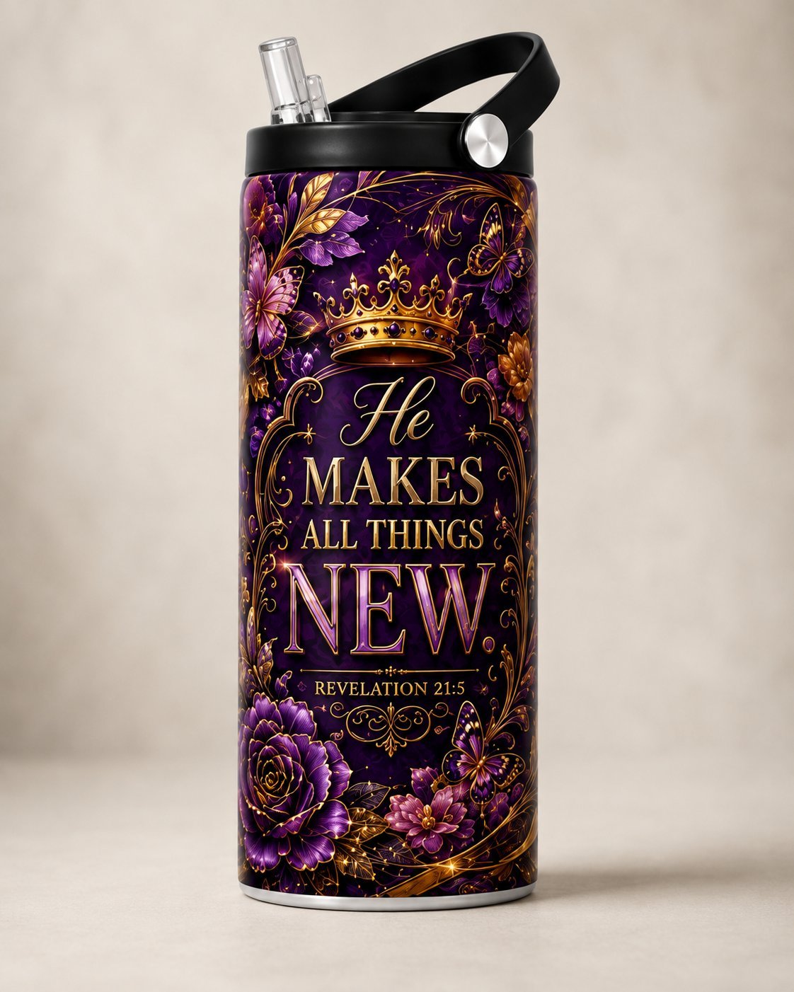 Fles met 'He Makes All Things New' design