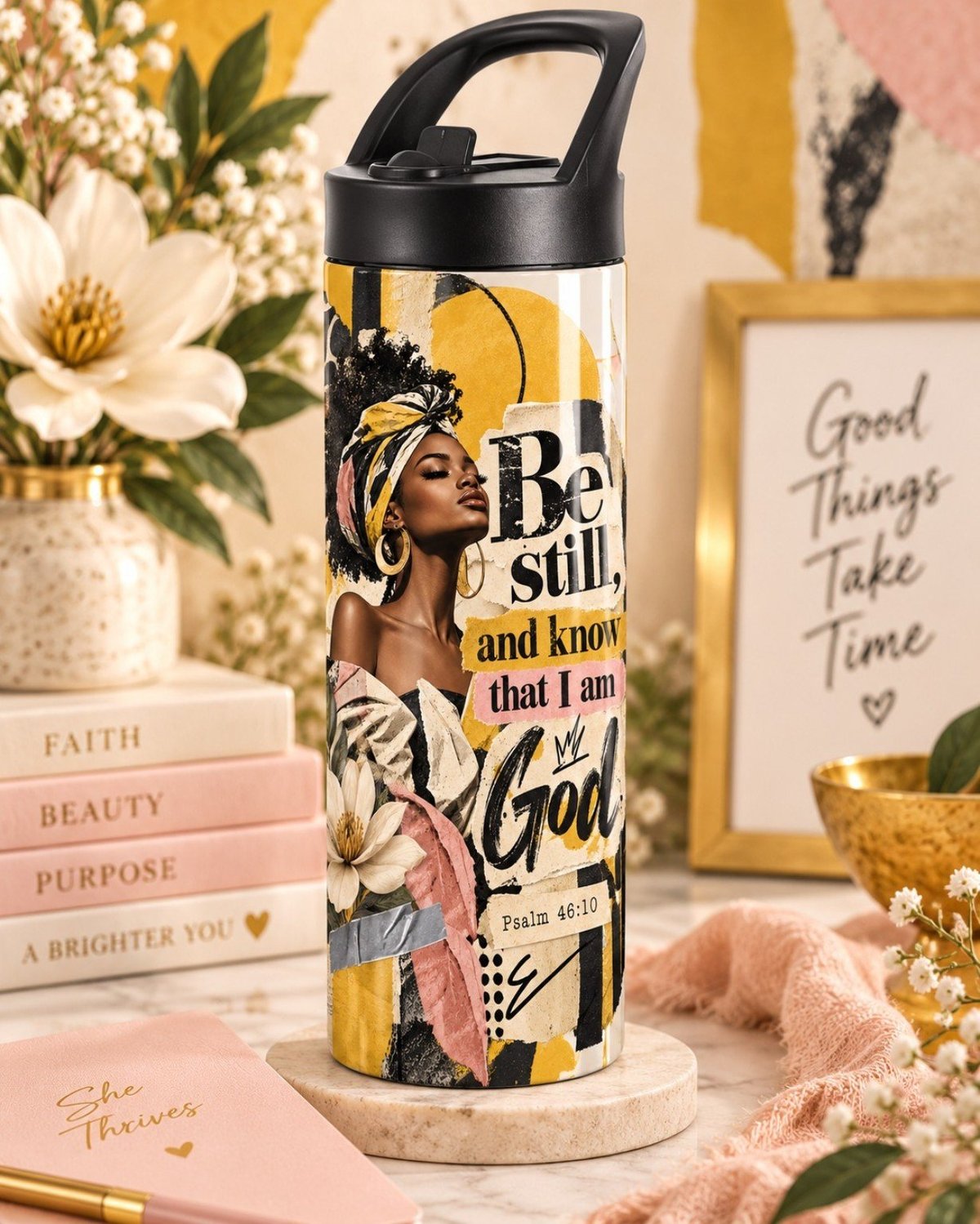 Beker met City Grace design in een warme styling met bloemen