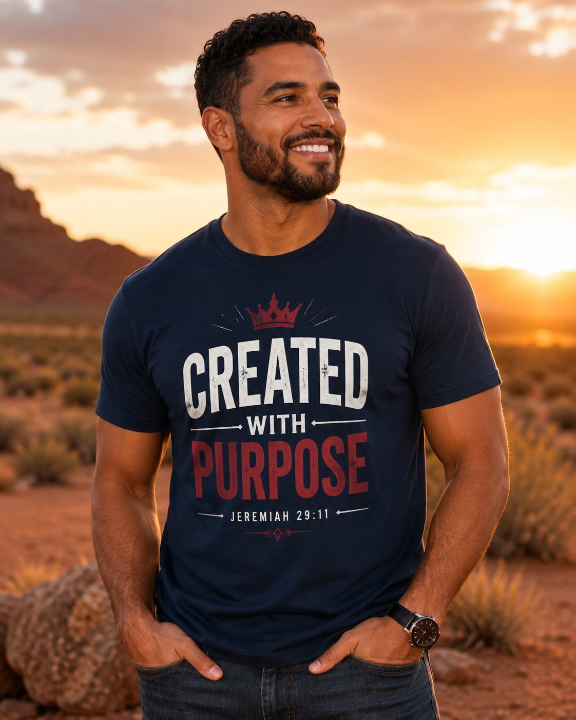 Marineblauw T-shirt met Created with Purpose