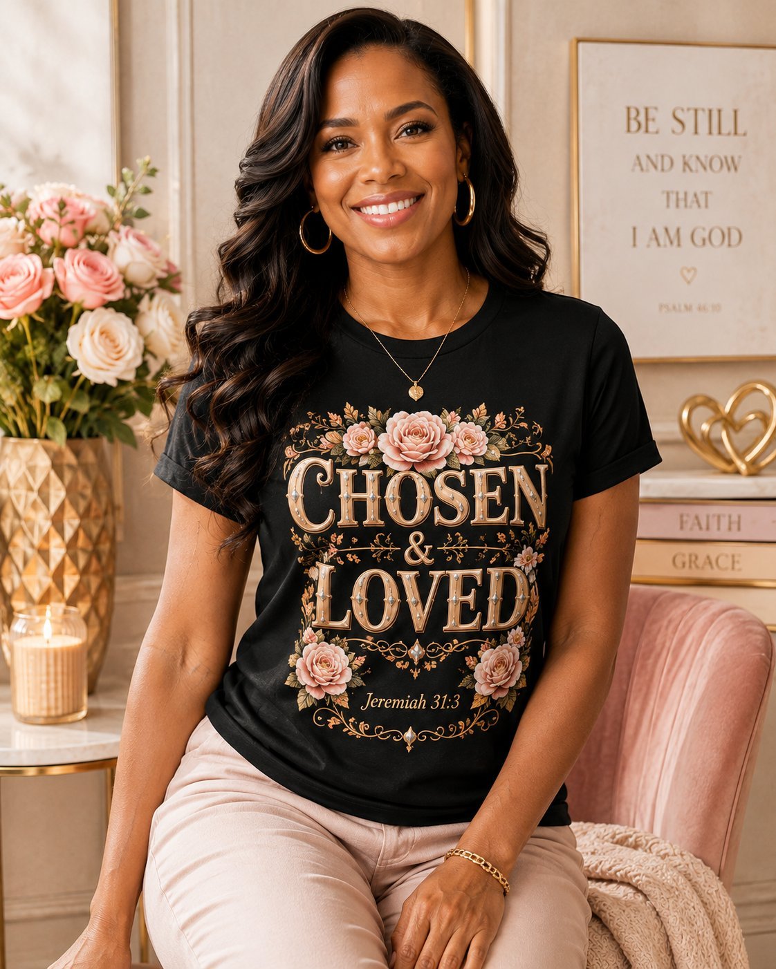 Zwart T-shirt met Chosen & Loved