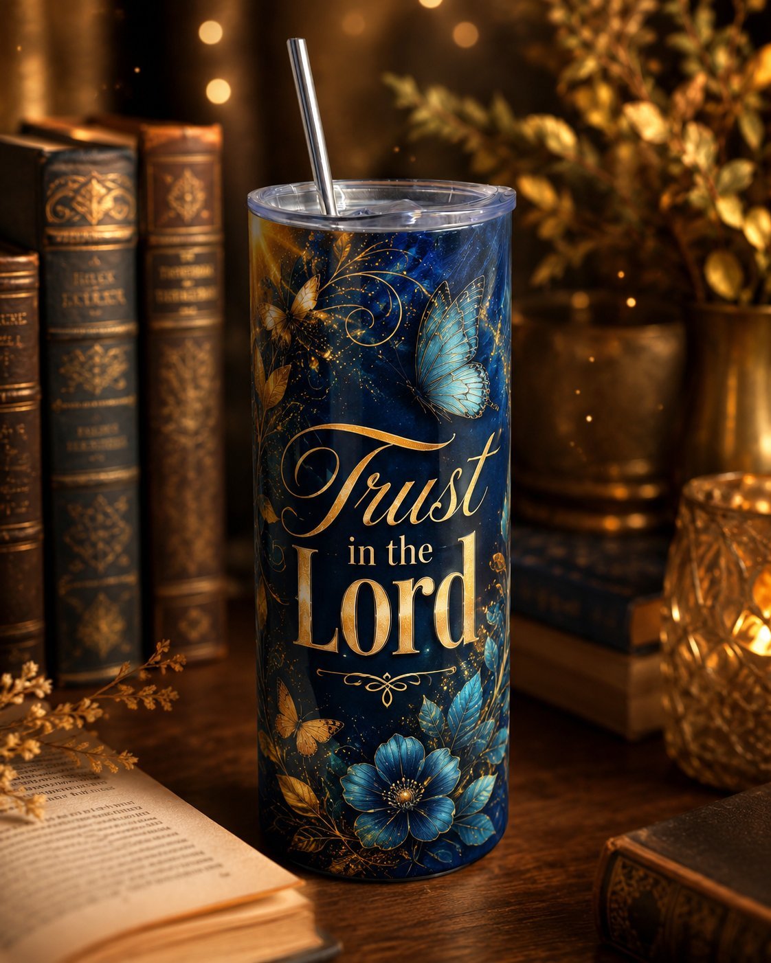 Beker met Trust in the Lord en vlinder