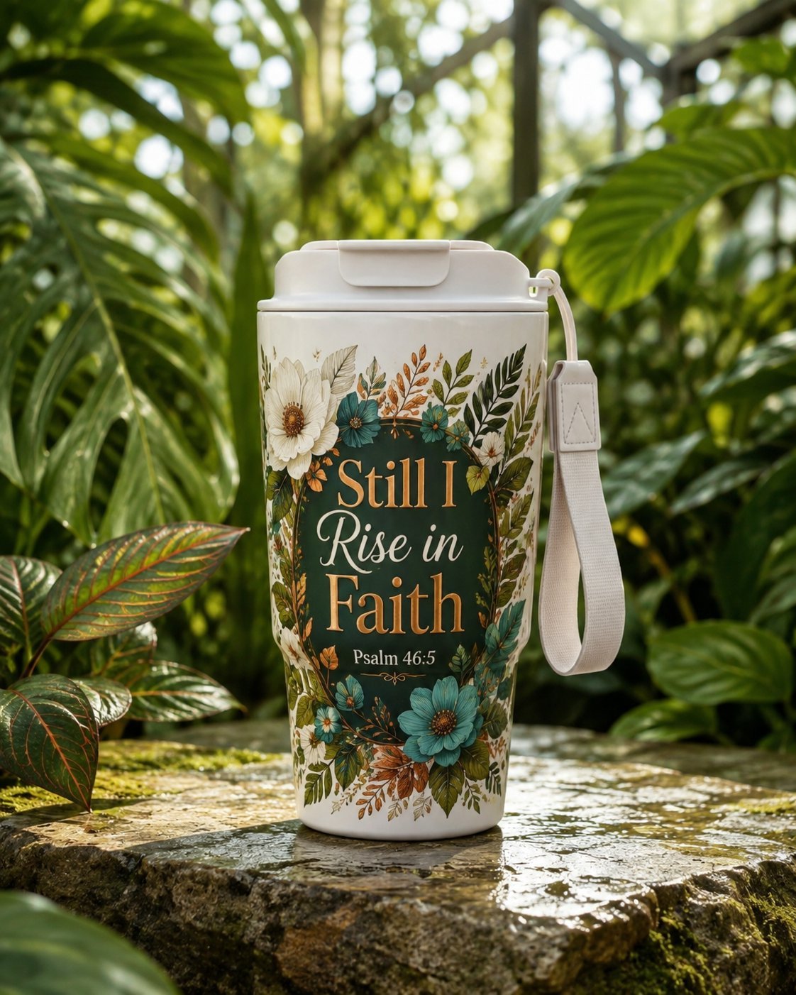 Witte beker met Still I Rise in Faith