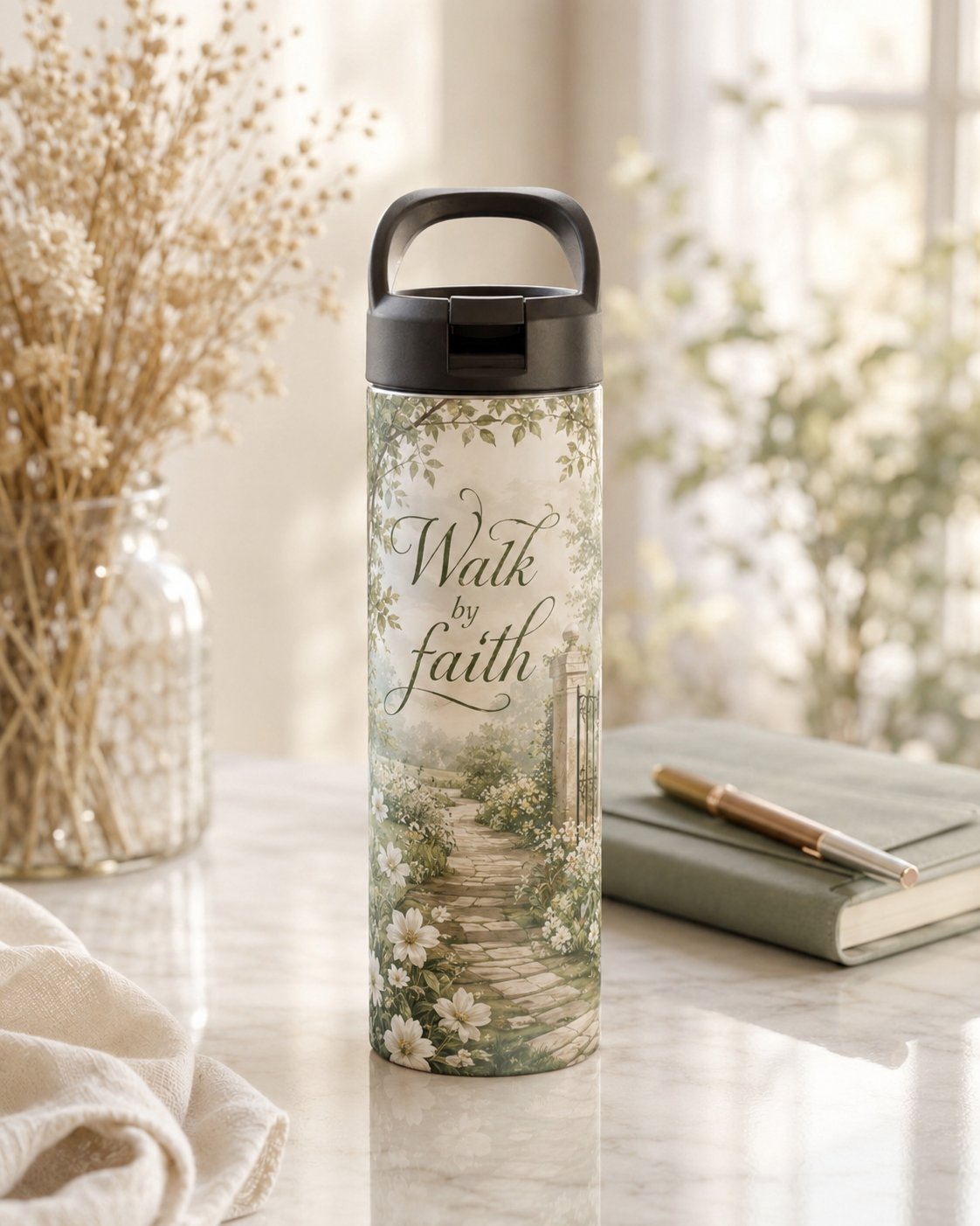 Geïsoleerde fles met Walk by Faith