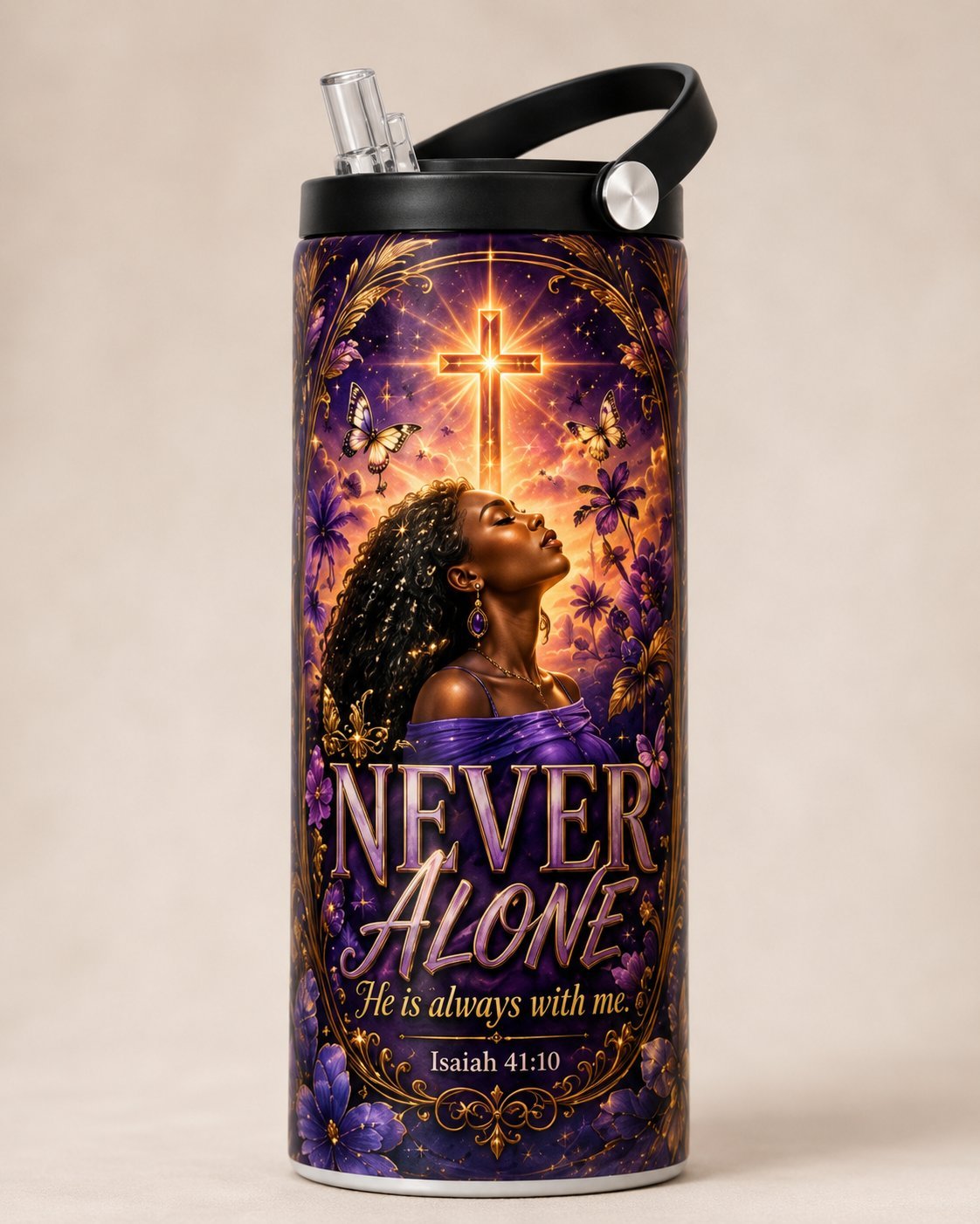 Fles met 'Never Alone' design