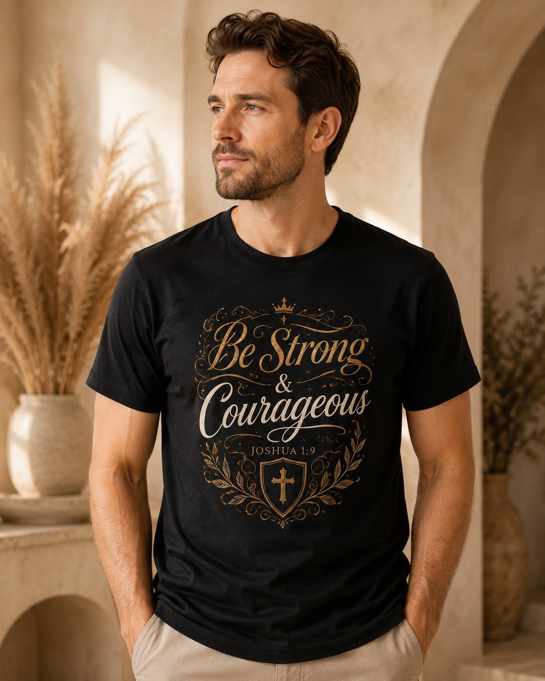 Zwart T-shirt met Be Strong & Courageous
