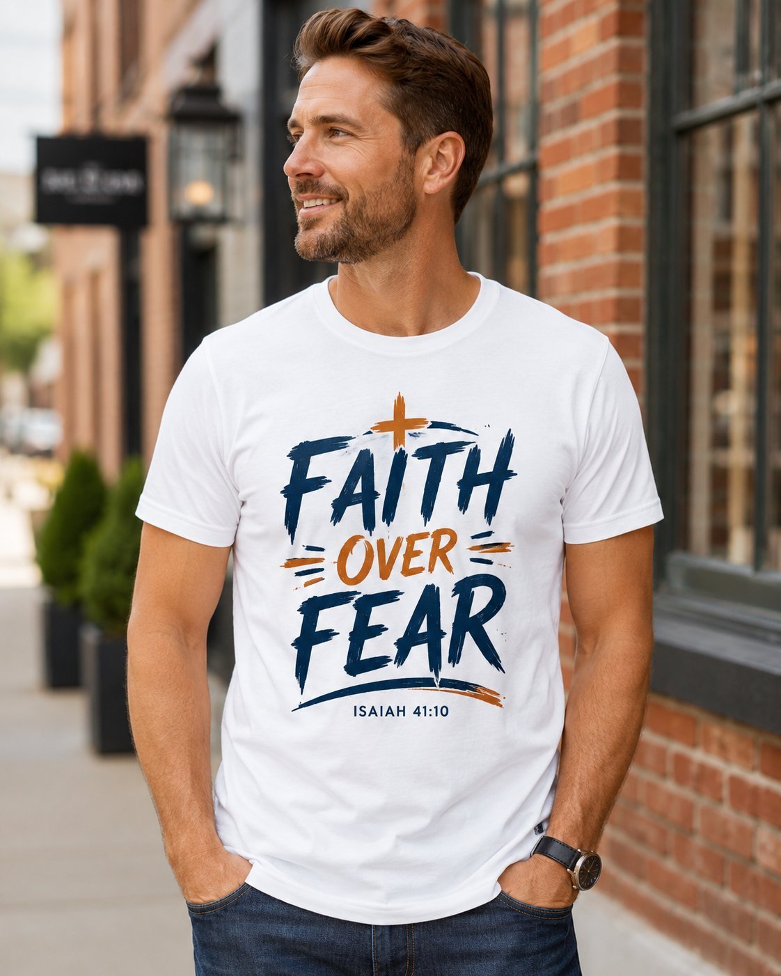 Wit T-shirt met Faith Over Fear